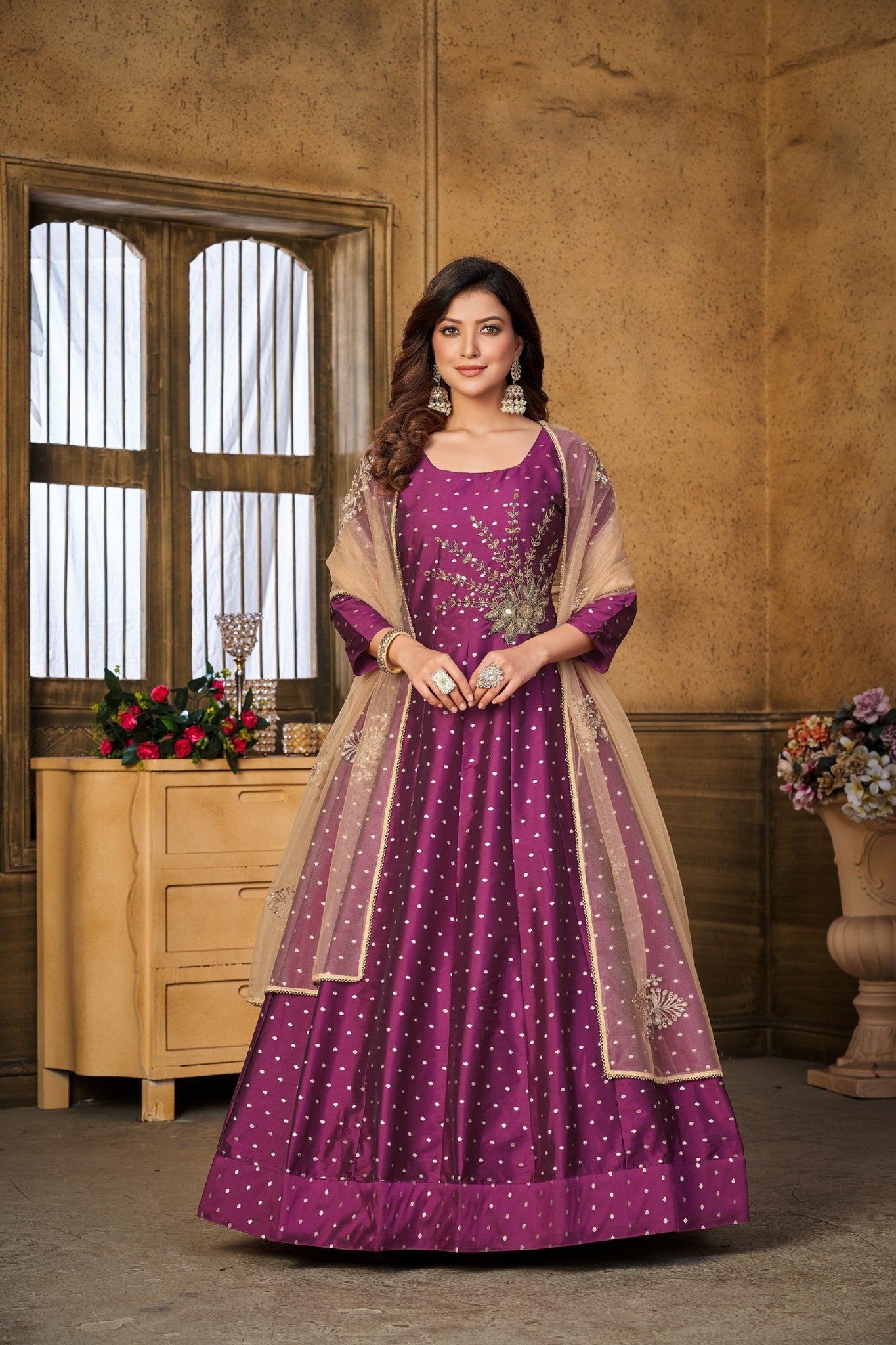 Pakistani Designer Heavy Embroidery Work Ready To Wear Anarkali Gown Suits