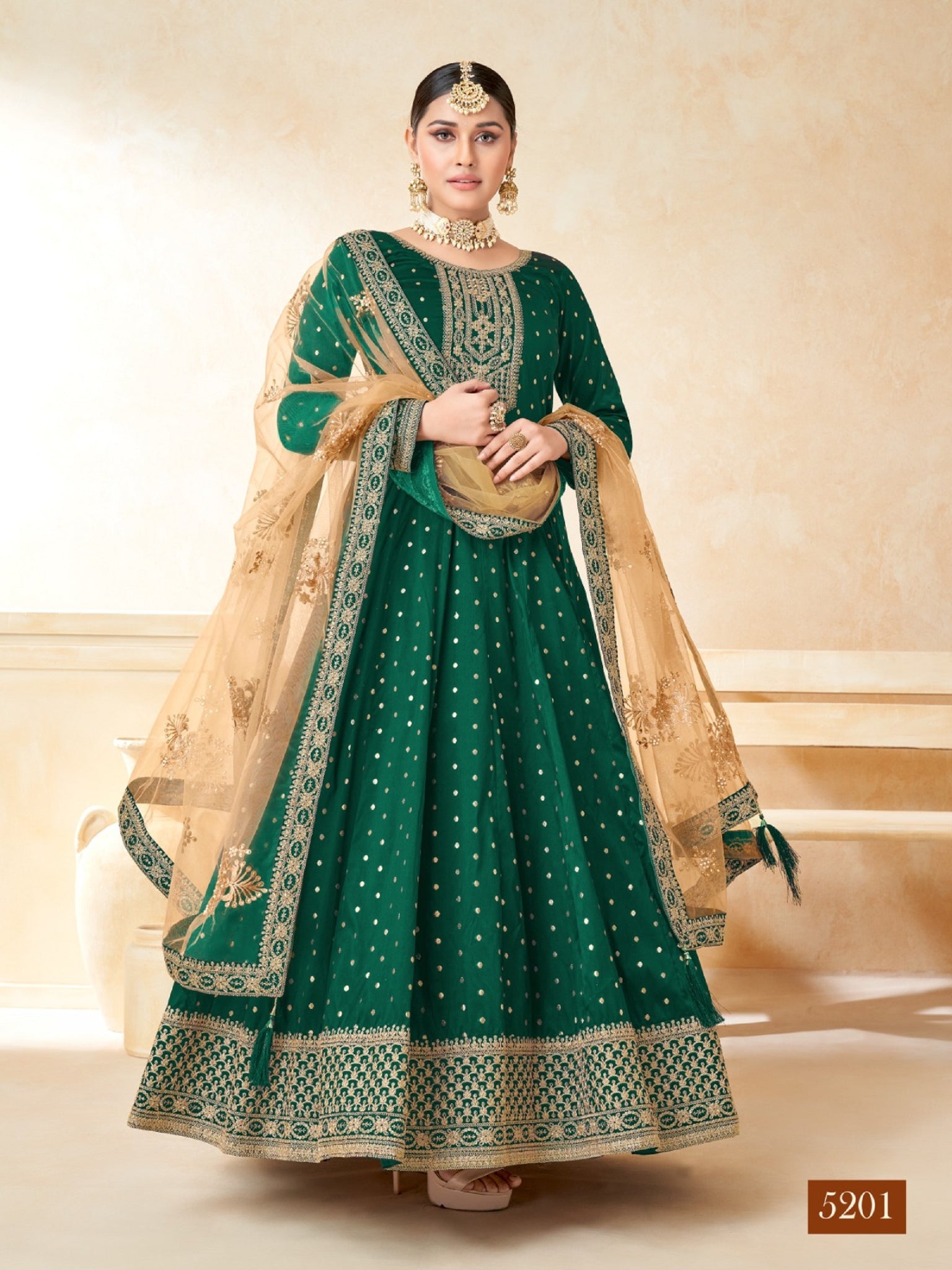 New Designer Heavy Embroidery Work  Reception Wear Anarkali Gown Suits With Net Dupatta