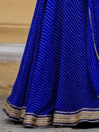 Indian Designer Blue Color Ready To Wear Laheriya Print Work Lehenga Choli