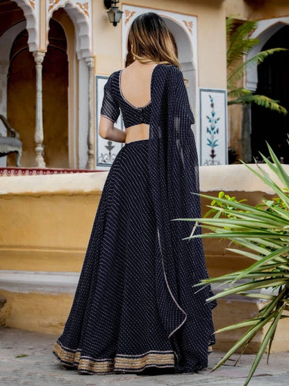 Ready To Wear Black Color Wedding Wear Laheriya print Work Lehenga Choli