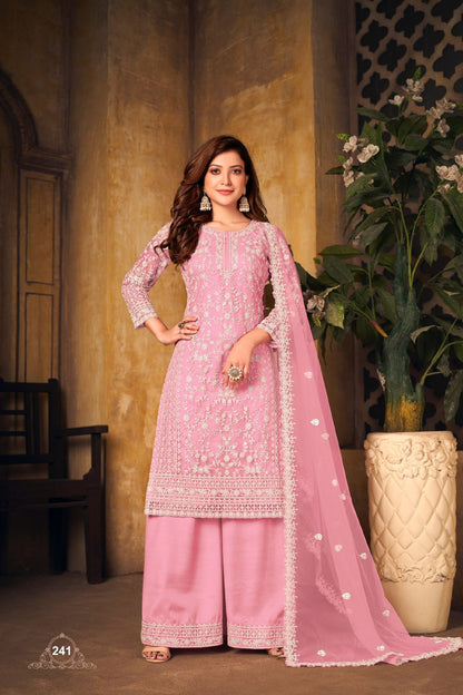 Wedding Reception Party Wear Heavy Embroidery Worked Net Fabric Salwar Kameez Plazzo Suits