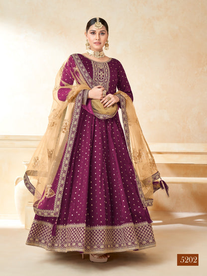 New Designer Heavy Embroidery Work  Reception Wear Anarkali Gown Suits With Net Dupatta