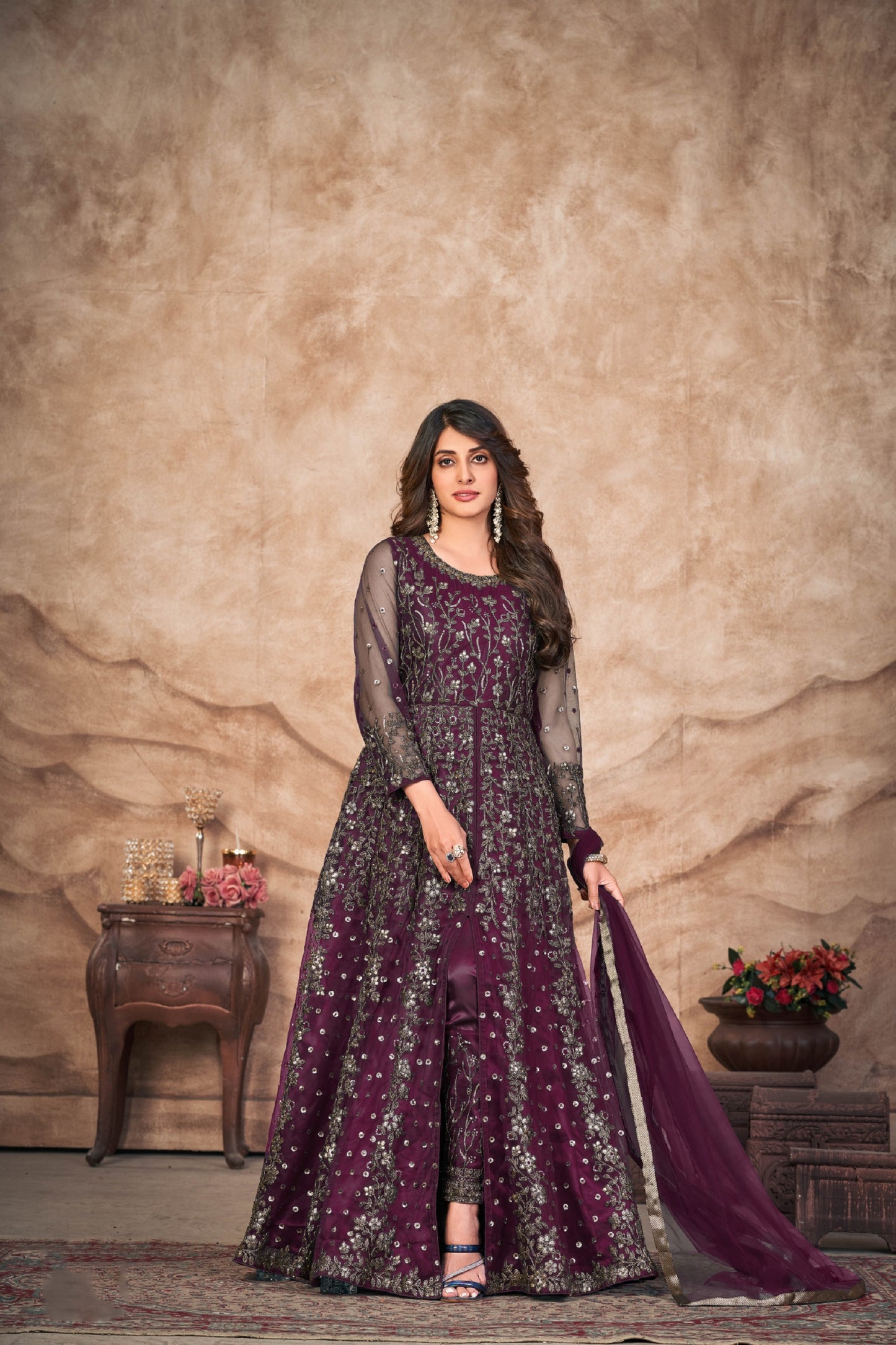 Indian Designer Heavy Embroidery Work Function Wear Anarkali Gown Suits