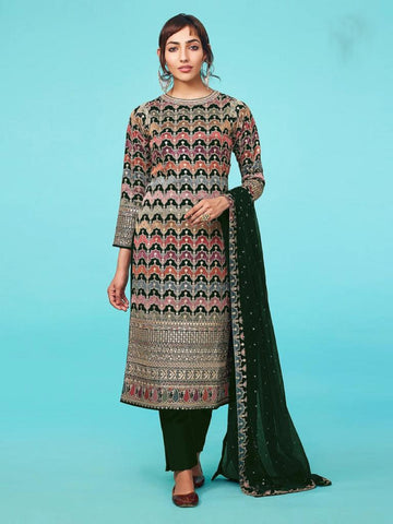 Amazing Designer Heavy Georgette With Santoon Silk Shalwar Kameez Pant Suits