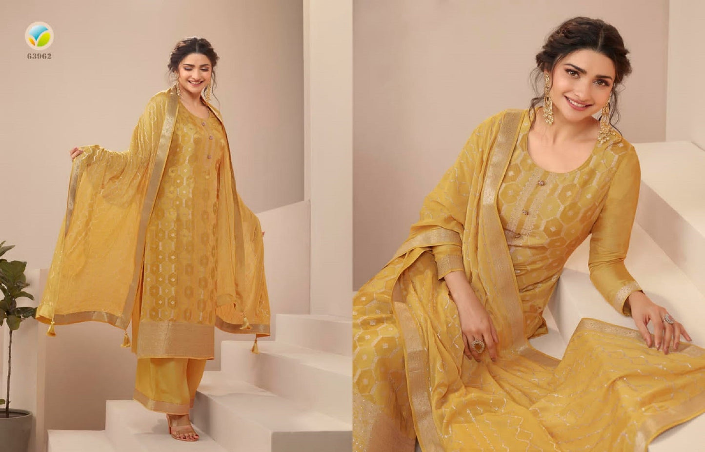 Beautiful Indian Designer Wear Yellow Color Salwar Kameez Suits Stitched Heavy Worked Plazzo Dress