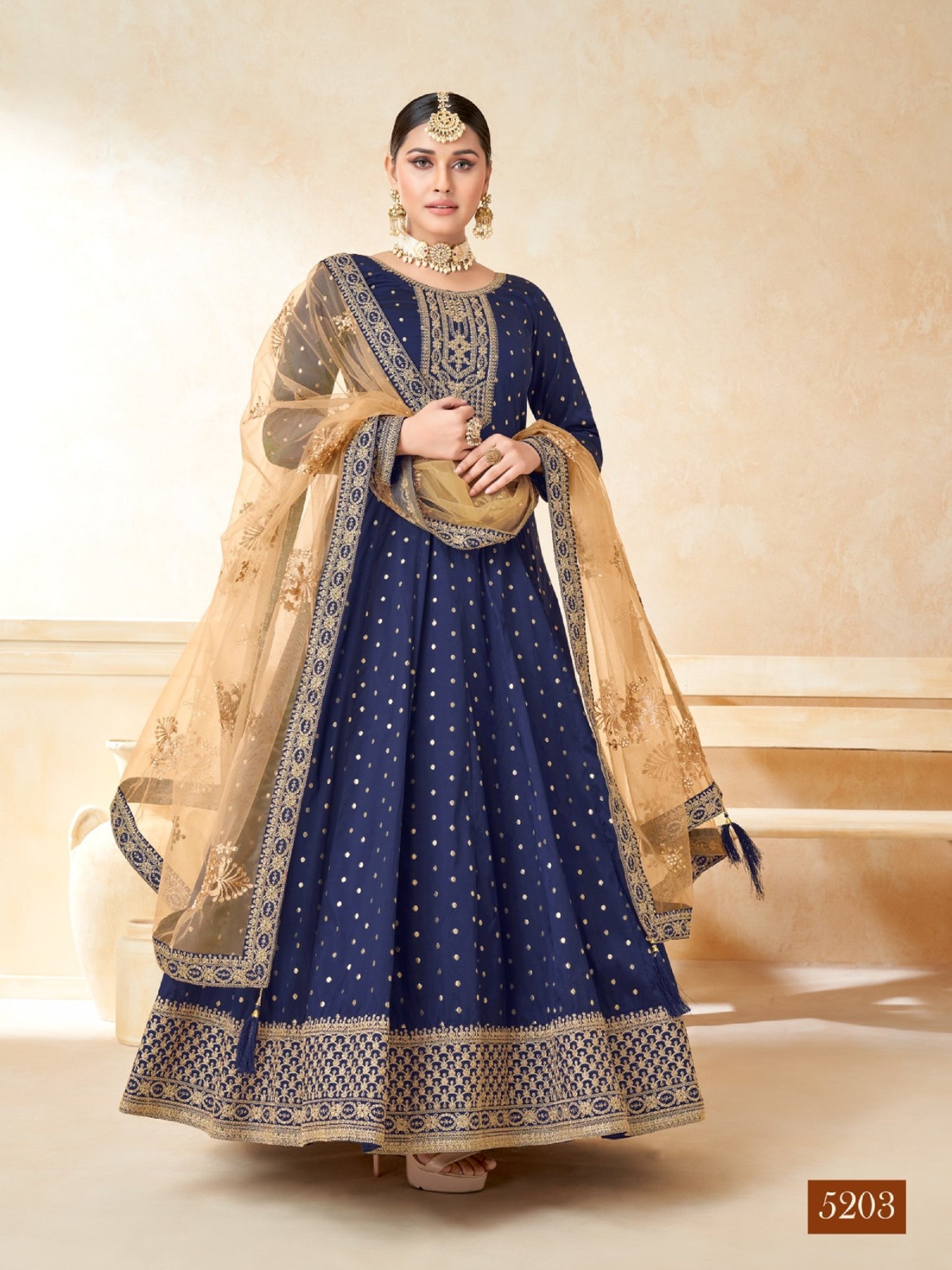 New Designer Heavy Embroidery Work  Reception Wear Anarkali Gown Suits With Net Dupatta