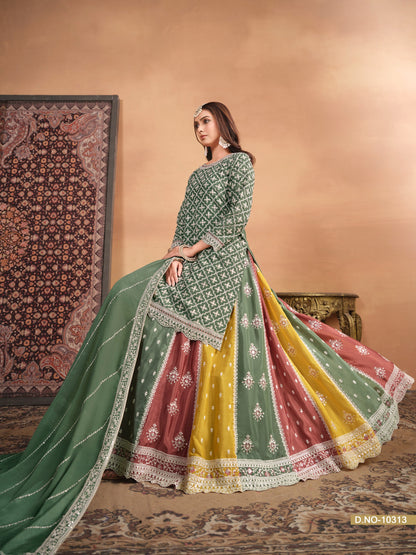 Pakistani Roka Wear Thread Embroidery Work Salwar Kameez Lehenga Suits