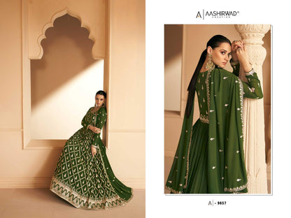 Real Georgette Wedding Party Wear Heavy Embroidery Work Anarkali Gown Suits