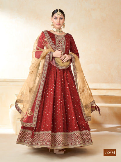 New Designer Heavy Embroidery Work  Reception Wear Anarkali Gown Suits With Net Dupatta