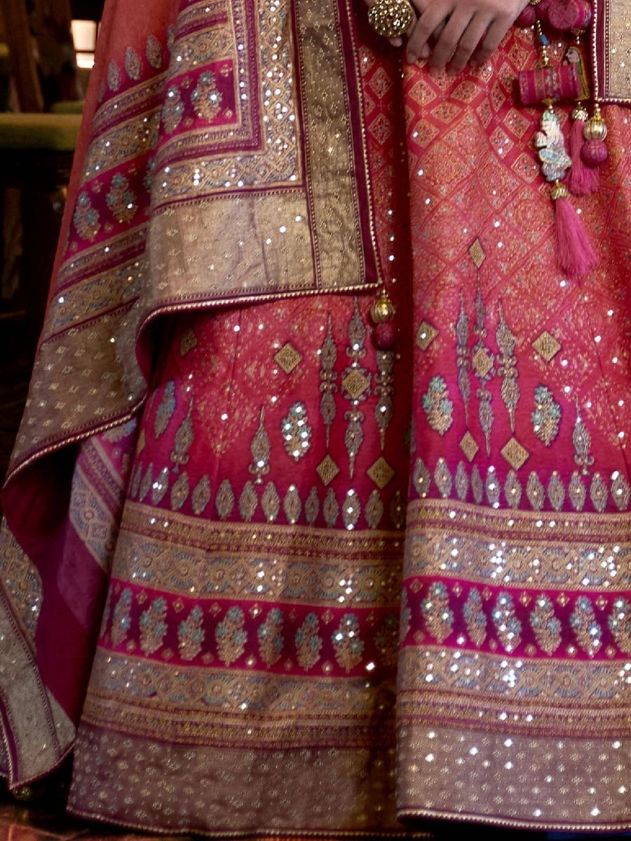 Readymade Pink Mirror Work Rajwadi Silk Event Wedding Wear Lehenga Choli