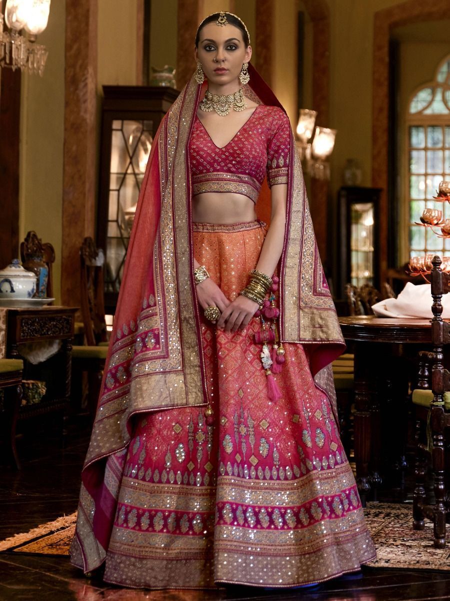 Readymade Pink Mirror Work Rajwadi Silk Event Wedding Wear Lehenga Choli