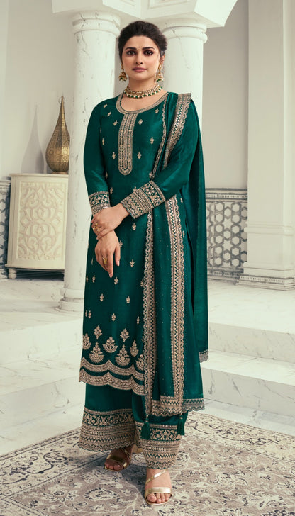 Green Color Indian Wedding Wear Salwar Kameez Suits Ready to Wear Women's Plazzo Dress