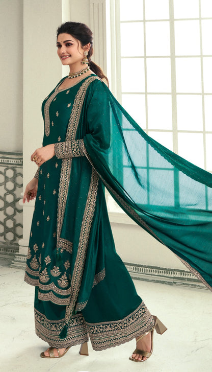 Green Color Indian Wedding Wear Salwar Kameez Suits Ready to Wear Women's Plazzo Dress