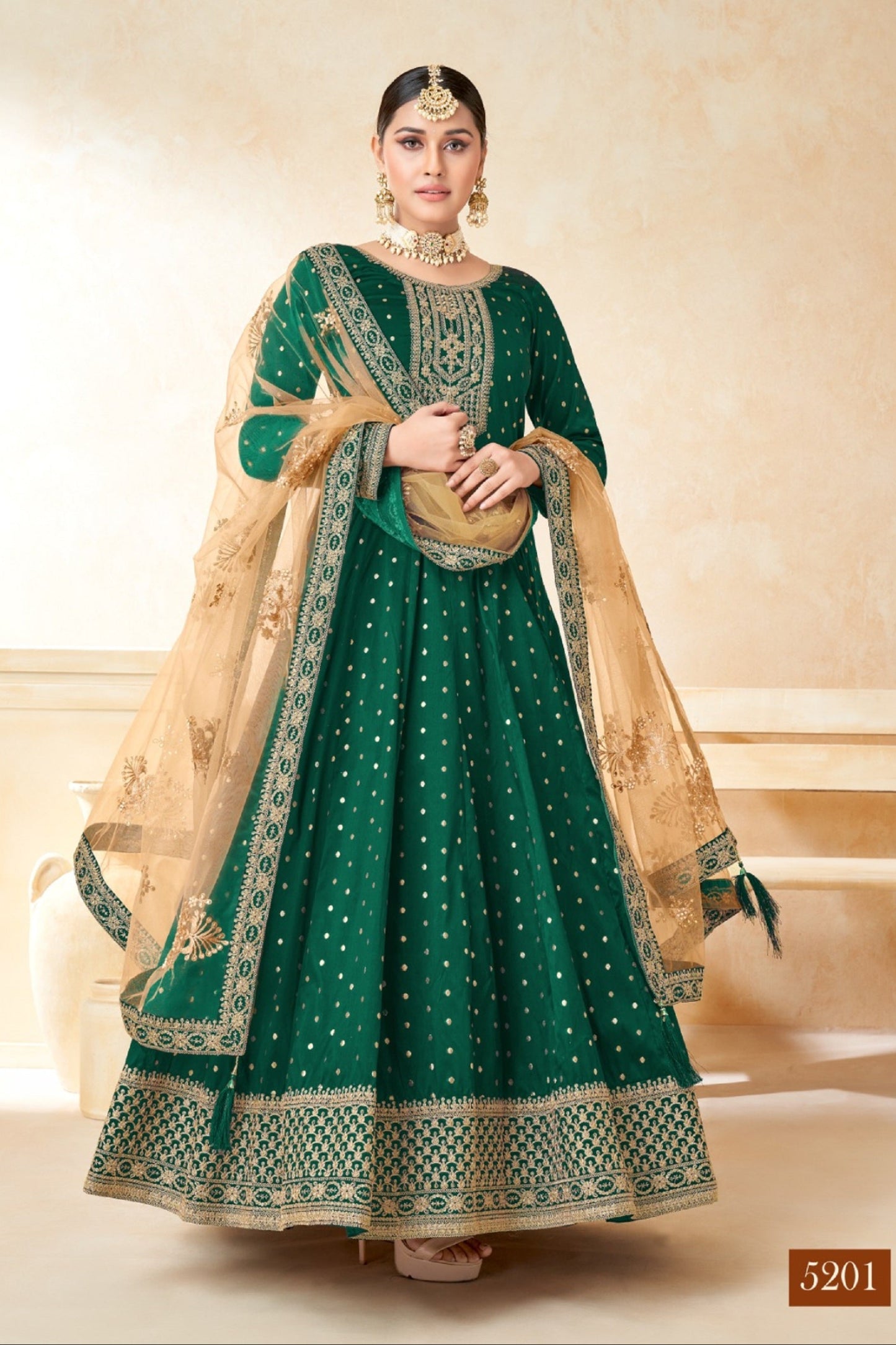 New Designer Heavy Embroidery Work  Reception Wear Anarkali Gown Suits With Net Dupatta