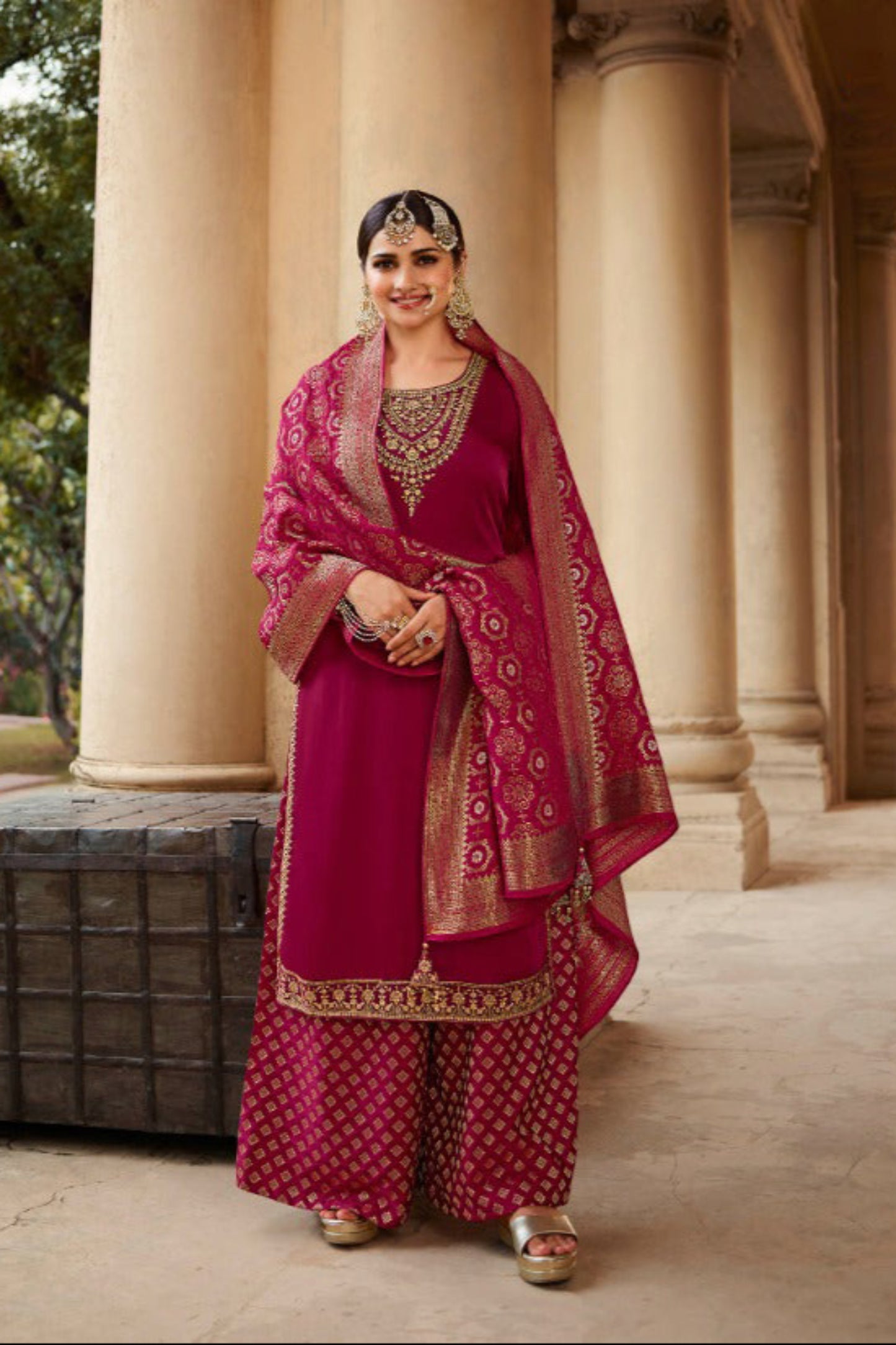 Yellow-Pink Color Beautiful Indian Pakistani Designer Salwar Kameez Plazzo Suits