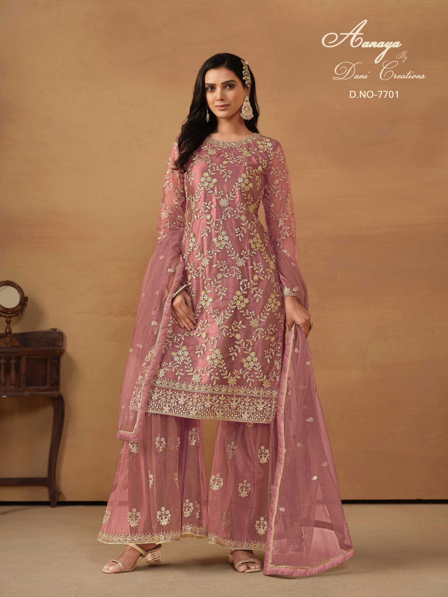 Eid Ramdan Special  Designer Embroidery Work & Net Fabric Salwar kameez Sharara Suits