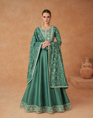 Indian Stylish Designer Premium Silk With Heavy Embroidery Anarkali Gown Suits