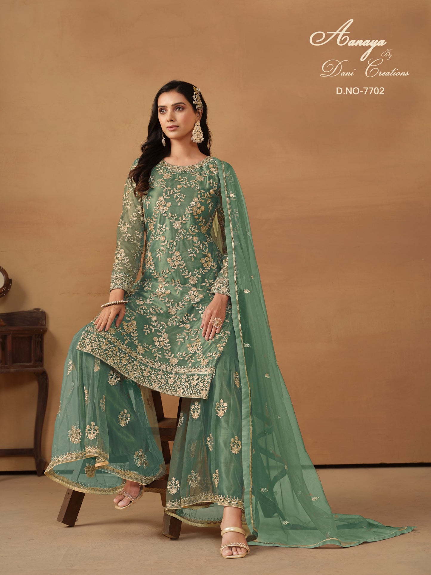 Eid Ramdan Special  Designer Embroidery Work & Net Fabric Salwar kameez Sharara Suits