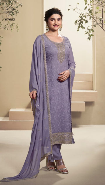 Event Party Wear Organza Fabric Salwar Kameez Pant Suits With Chinon Dupatta