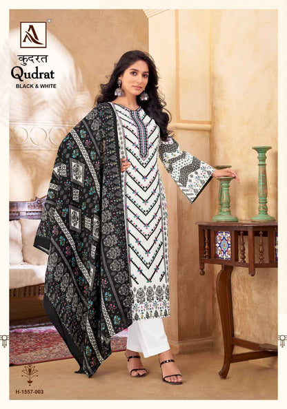 Casual Wear Black and White Color Cotton Print Salwar Kameez Palazzo Pant Suits