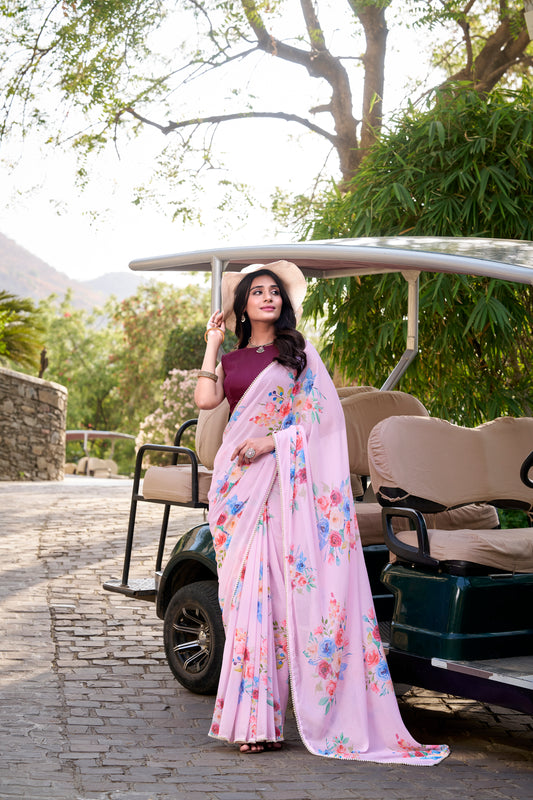 Readymade Pink Color Designer Saree Event Wedding Party Wear Blouse