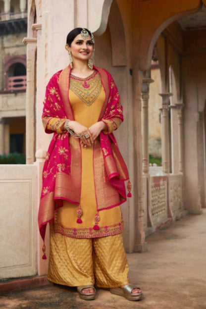 Yellow-Pink Color Beautiful Indian Pakistani Designer Salwar Kameez Plazzo Suits