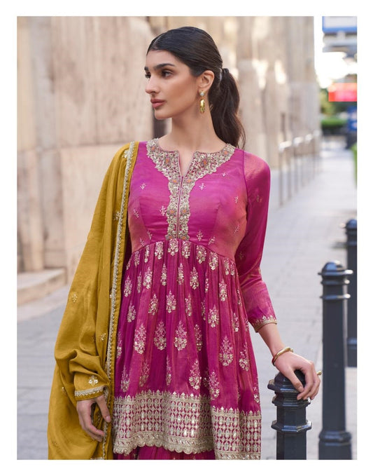 Beautiful Pink Color Readymade Wedding Function Wear Salwar Kameez Sharara Suits