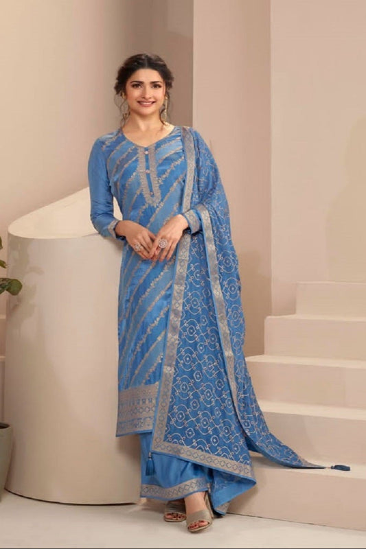 Sky Blue Color Cocktail Party Wear Salwar Kameez Suits Hand Made Beautiful Worked Plazzo Suits