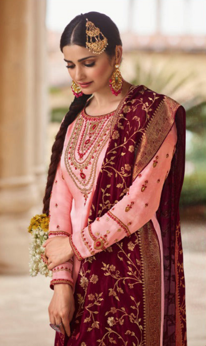 Yellow-Pink Color Beautiful Indian Pakistani Designer Salwar Kameez Plazzo Suits