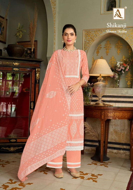 Indian Designer Pure Cambric Cotton Print With Fancy Lace Work Salwar Kameez Plazzo Pant Suit