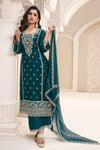 Teal Blue Color Chinon Fabric Best Embroidery Work Shalwar Kameez Suit