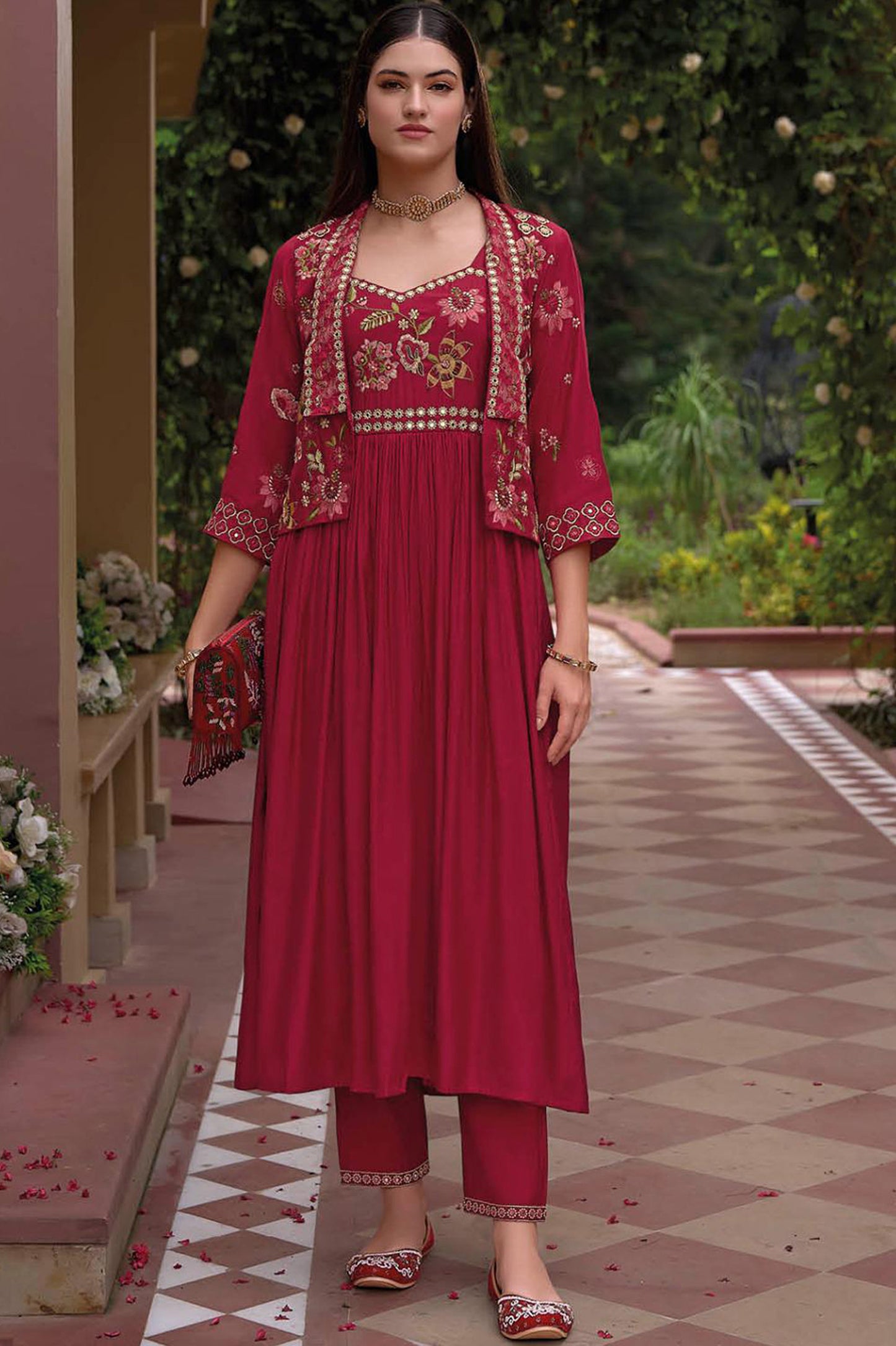 Pakistani Designer Silk & Thread Embroidery Work Salwar Kameez Pant suits