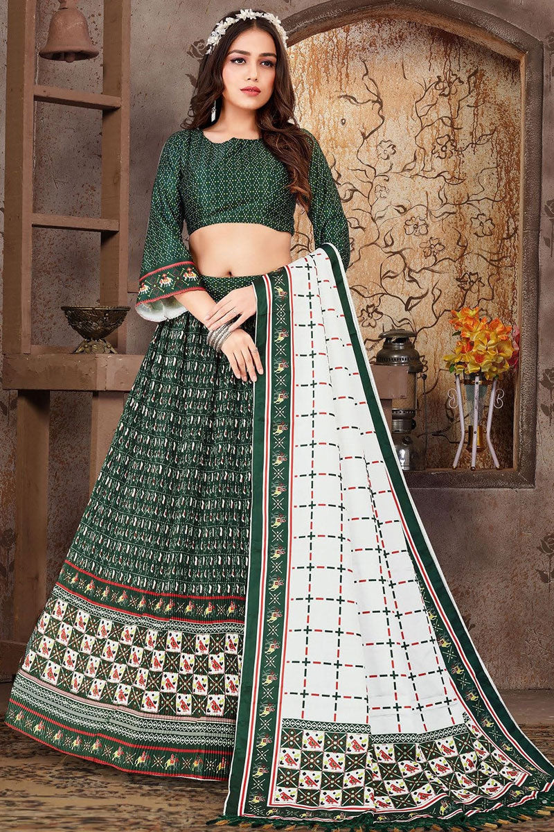 Gattest Green Color Satin Silk-Flared Style Weeding Party Wear Lehenga Choli