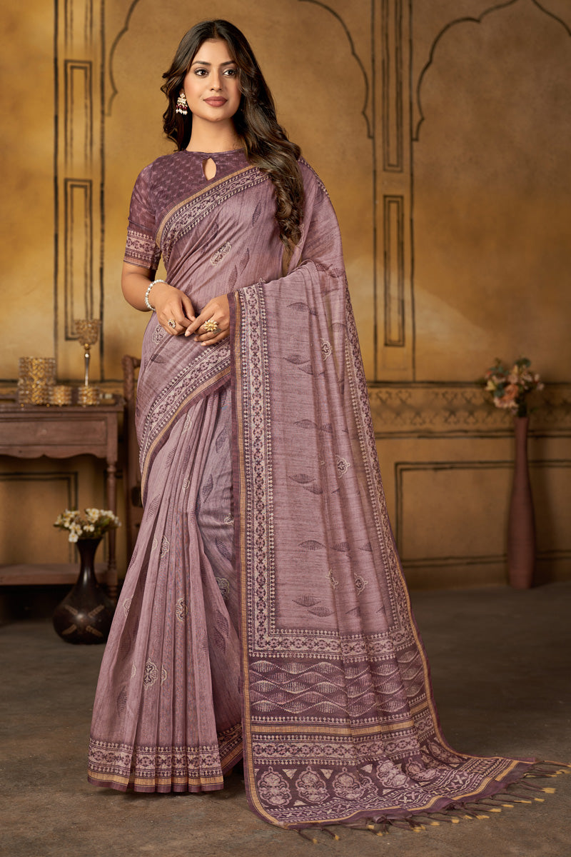 Latest Designer Lavender Color Gorgeous Chanderi Silk Digital Printed Saree