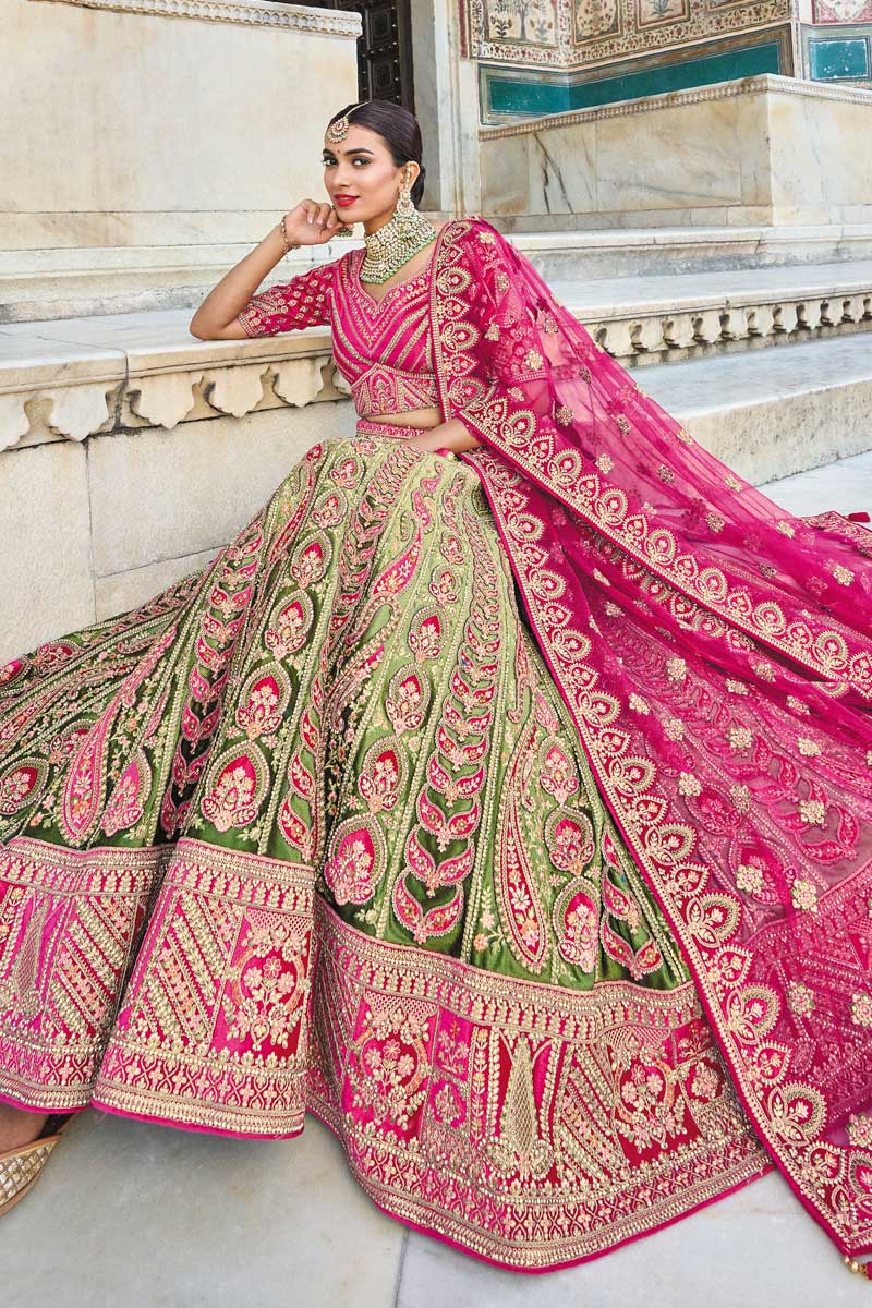 Stunning Silk Fabric Pink Color Embroidery Work Bridal Outfit Lehenga Choli