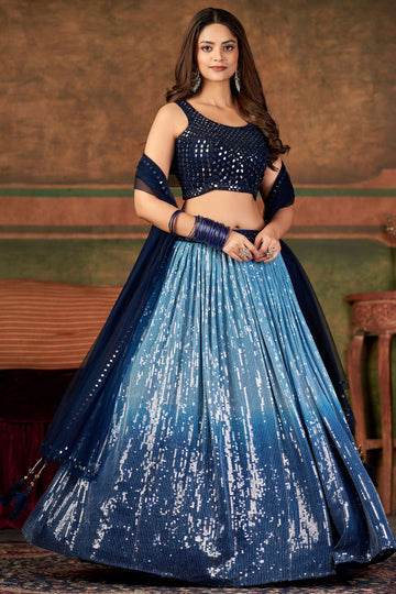 Excellent Georgette Fabric Cyan Color Ready to Wear lehenga Choli