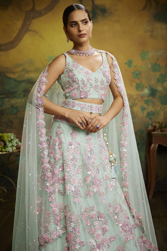 Sea Green Color Georgeous Embroidered Work Net Fabic  Wedding Outfit Wear Lehenga Choli