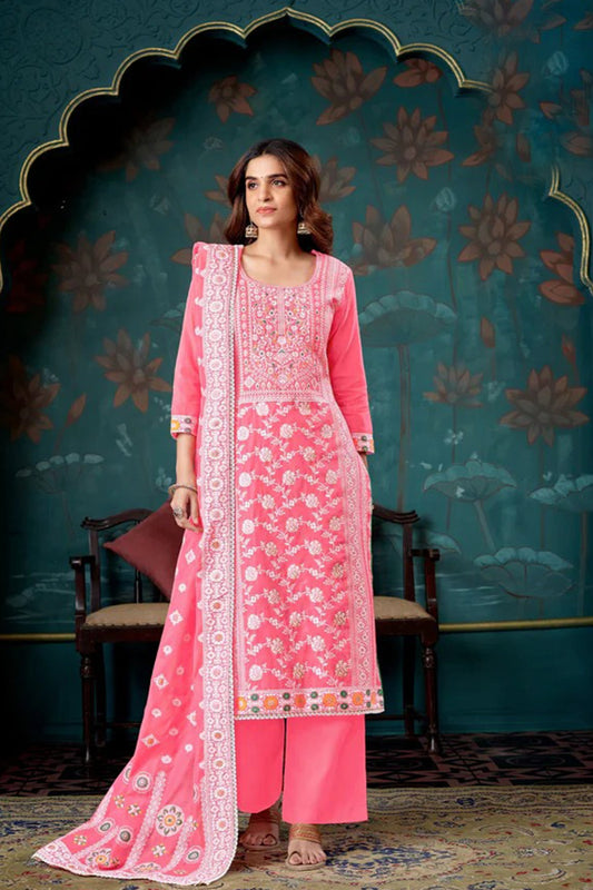 Festival Wear Jacquard Designer Work Salwar Kameez Plazzo Pant Suits
