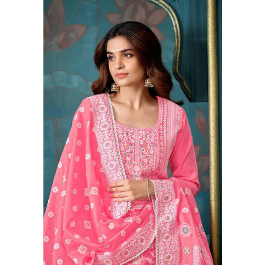 Festival Wear Jacquard Designer Work Salwar Kameez Plazzo Pant Suits
