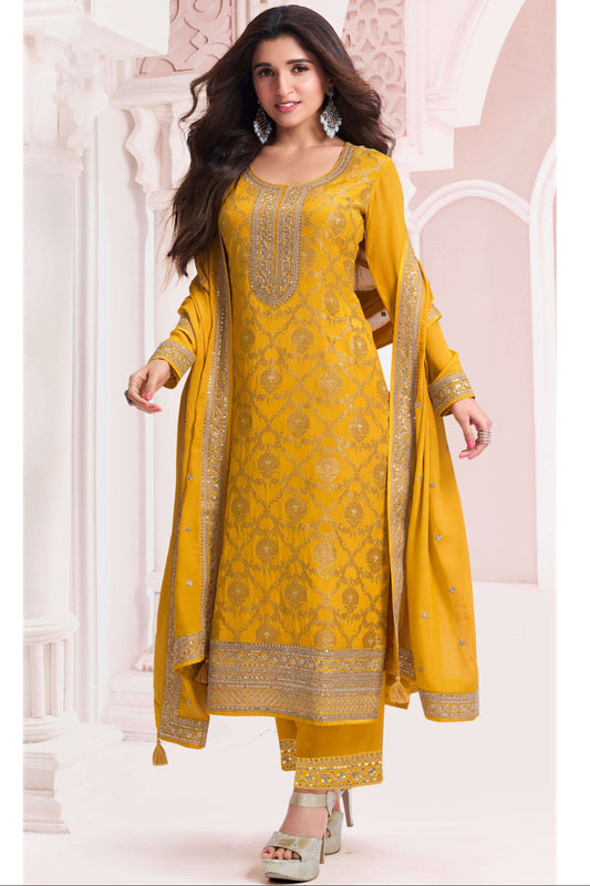 Jacquard Designer Elegant Salwar Kameez With Lace Embroidery and Santoon Bottom