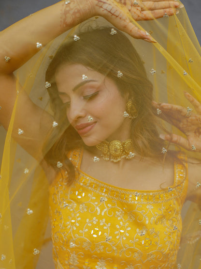 Yellow Color Designer Haldi Wear Lehenga Choli with Beautiful Dupatta
