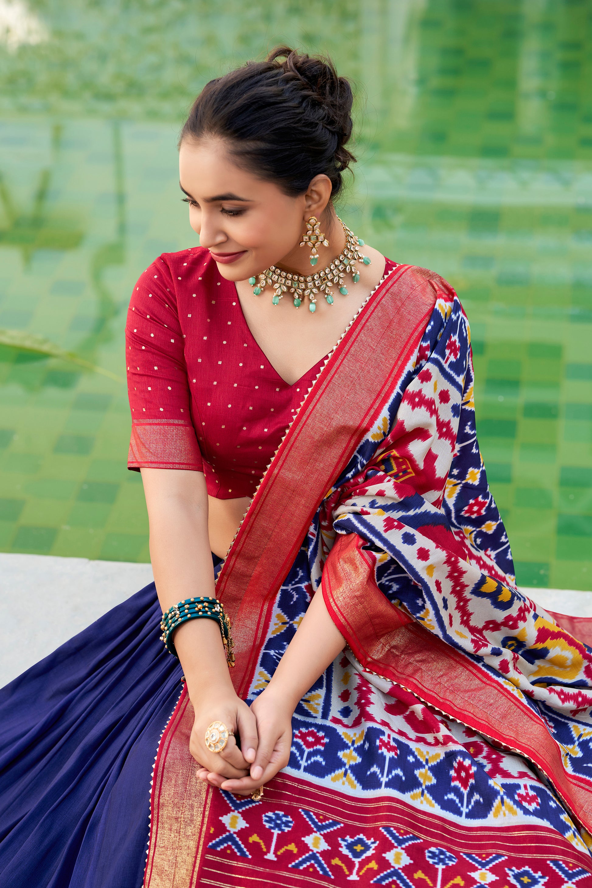 Indian Designer Royal Blue Color Tussar Silk Wedding Wear Lehenga Choli