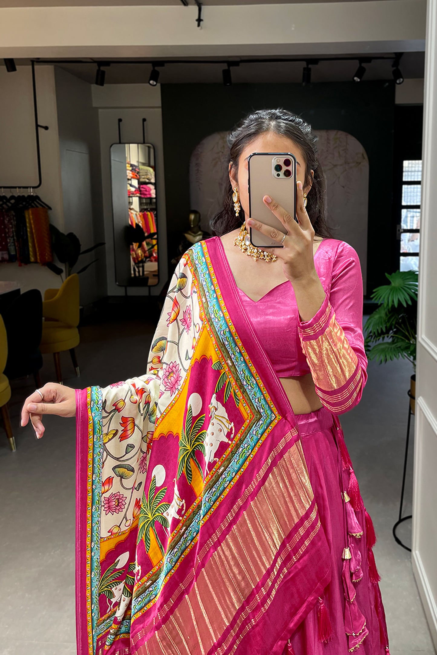 Designer Pink Gaji Silk Bandhej Patola Printed Wedding Lehenga Choli