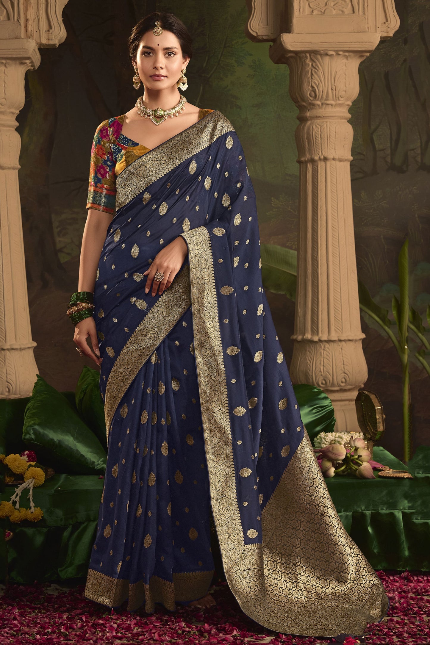 Buy Comfortable Stitched Woven Work Blouse Traditional Designer Silk Function Wear Saree