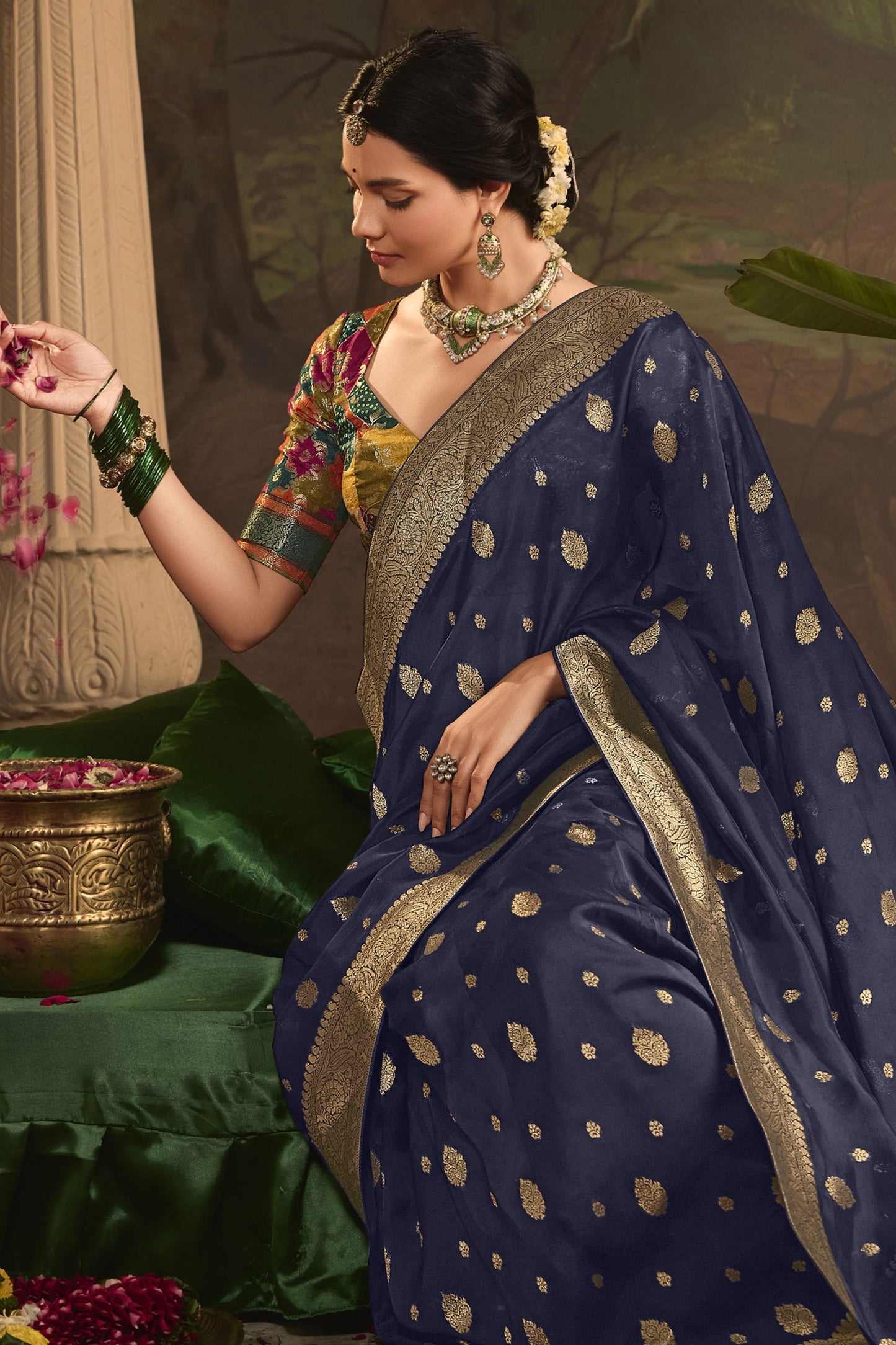 Buy Comfortable Stitched Woven Work Blouse Traditional Designer Silk Function Wear Saree