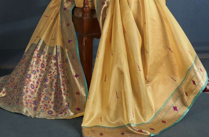 Indian Stitched Sarees Beautiful Yellow Color Printed Reception Wear With Fancy Blouse