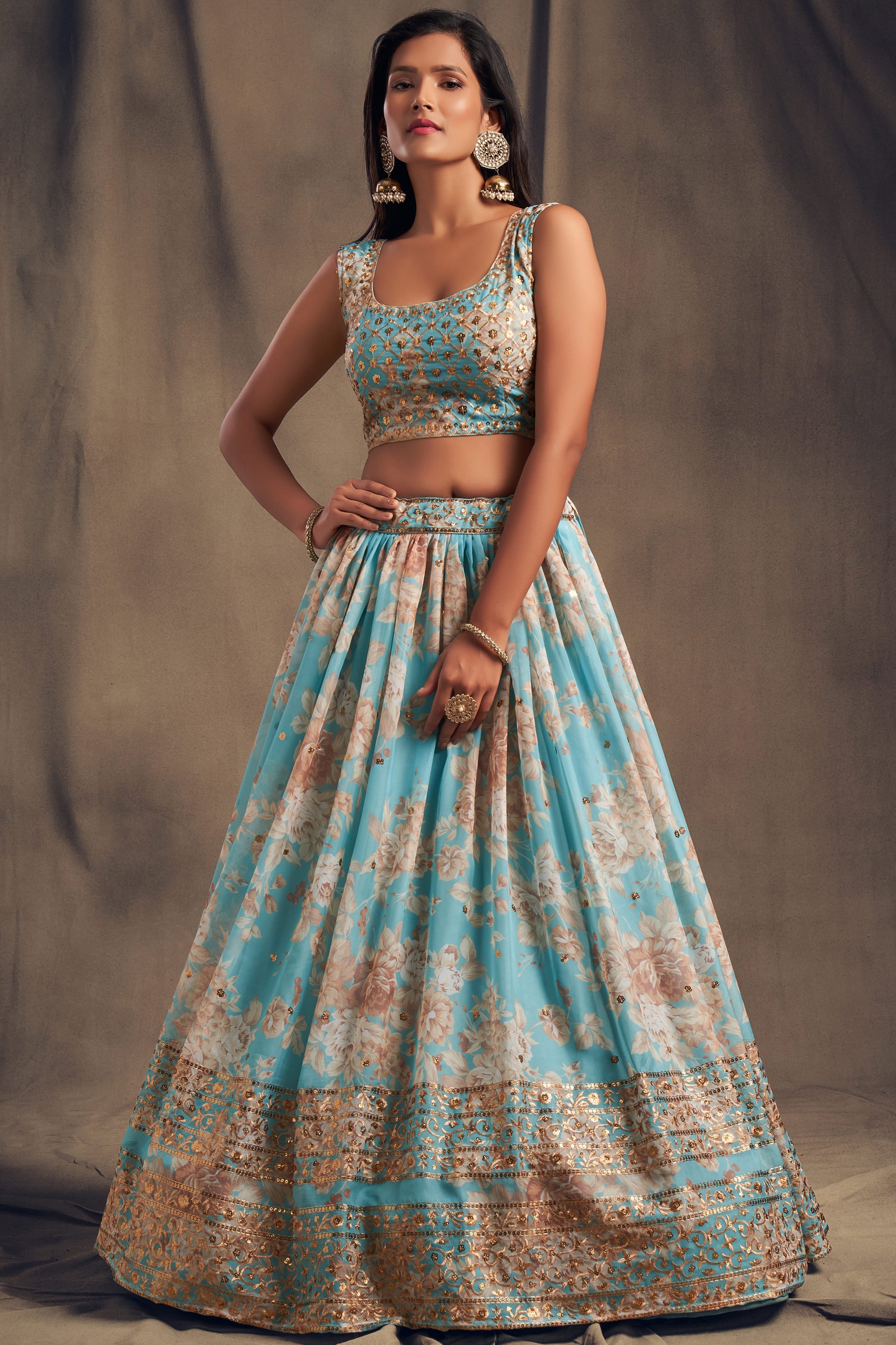 Beautiful Stylish Ready to Wear Flower Printed Lehengha Choli For Women's USA