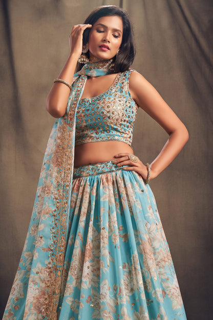 Beautiful Stylish Ready to Wear Flower Printed Lehengha Choli For Women's USA