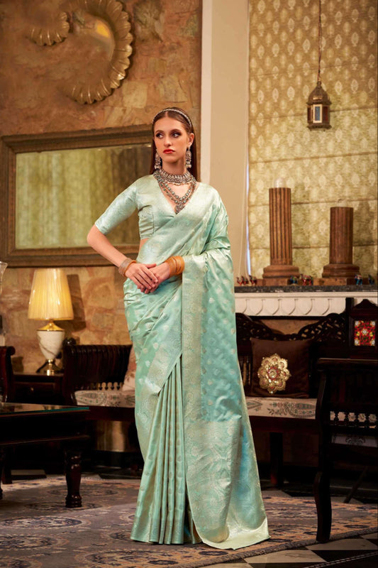 New Ready To Wear Stylish Sky Blue Color Printed Festival Wear Saree