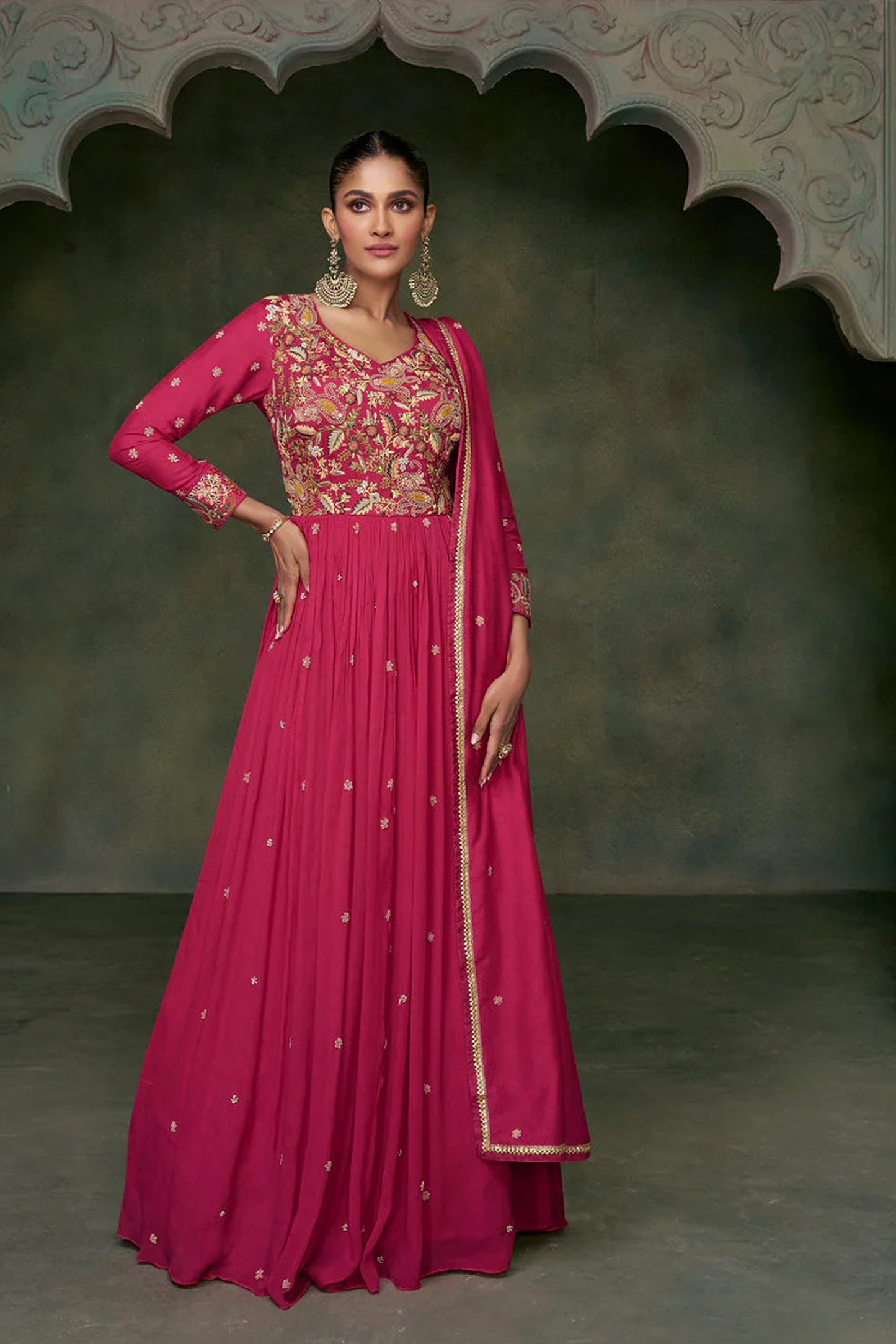 Event party Wear Heavy Embroidery Work Anarkali Gown Suit With Dupatta